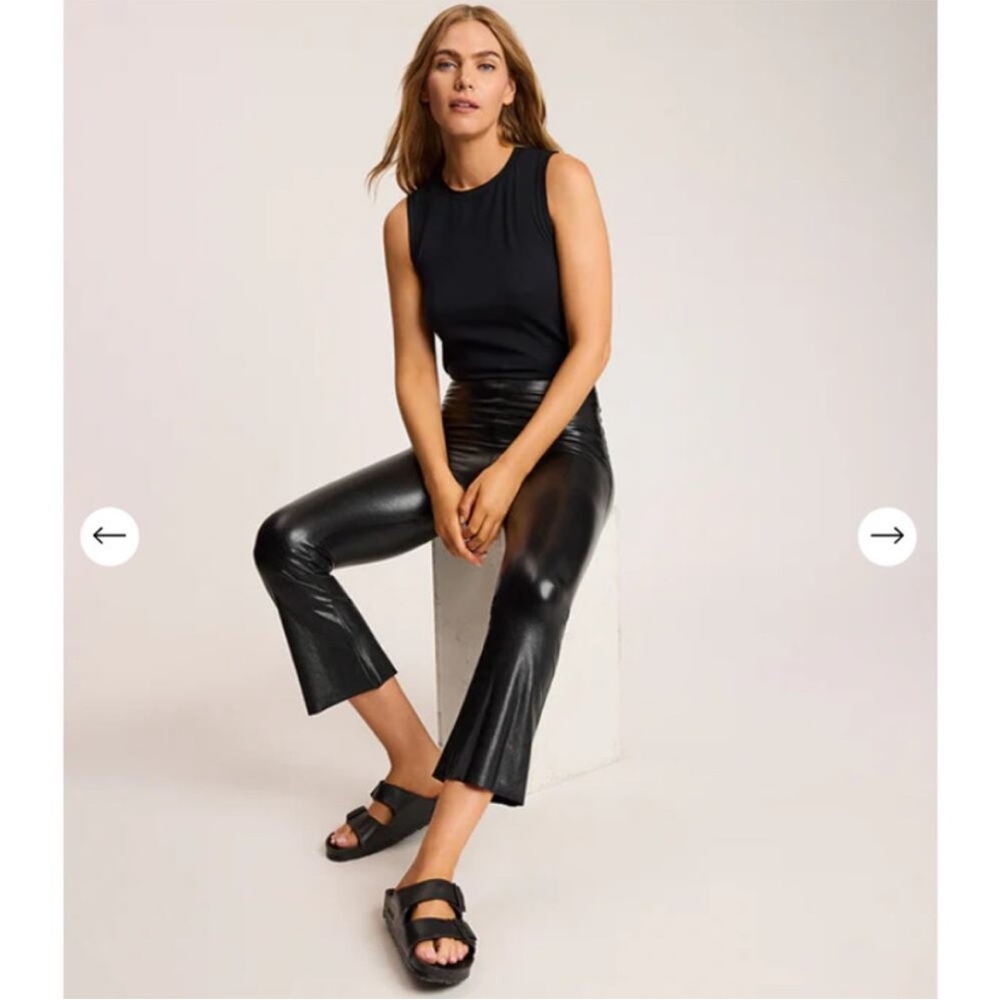 Commando Black Faux Leather Cropped Flair Pants